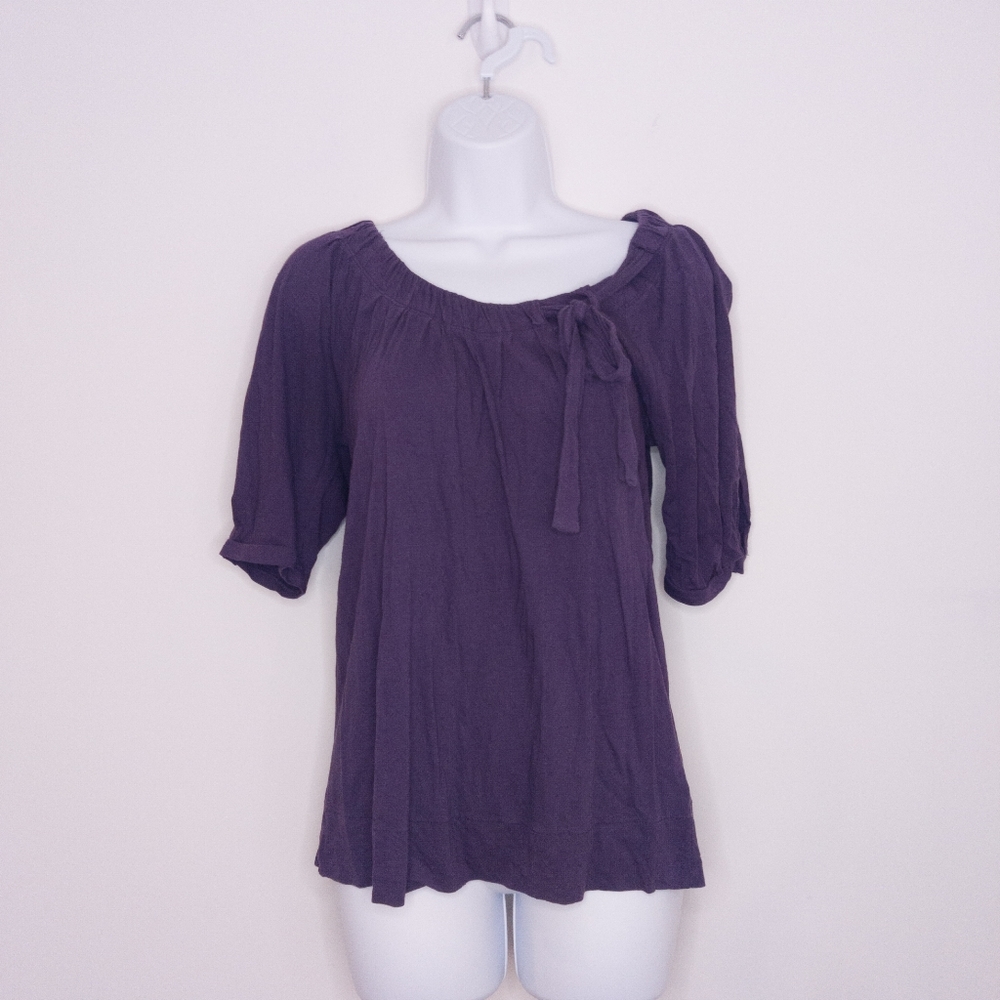 Elle Women's Pleat Neck Blouse Purple Extra Small Shirt Cute Top